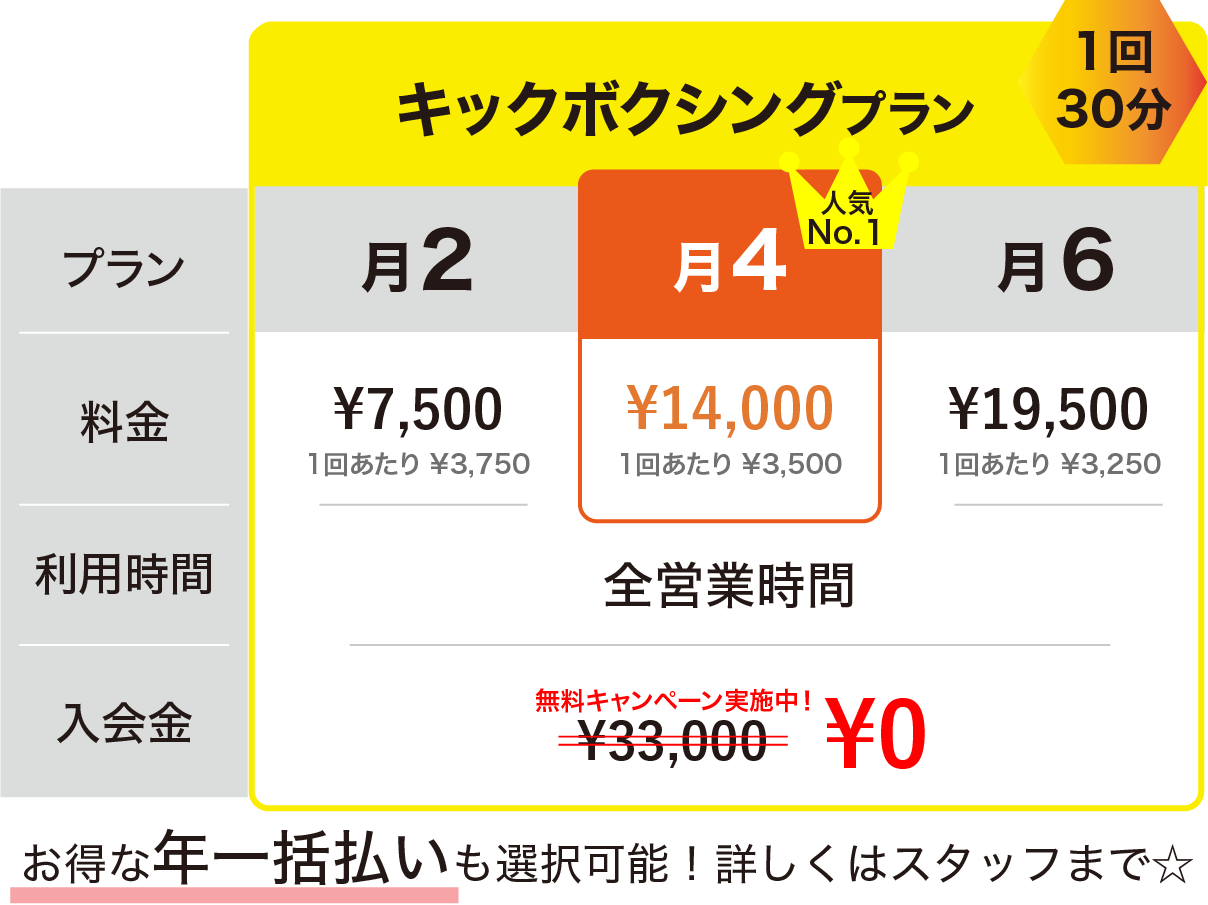キックボクシングプラン表
